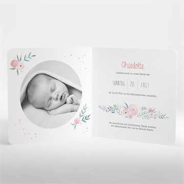 Einladung Taufe pünktchen mit blumen - Vue 2