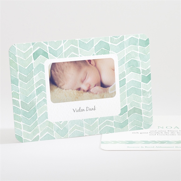 Dankeskarte Geburt Aquarellmuster Grün ref.N111208