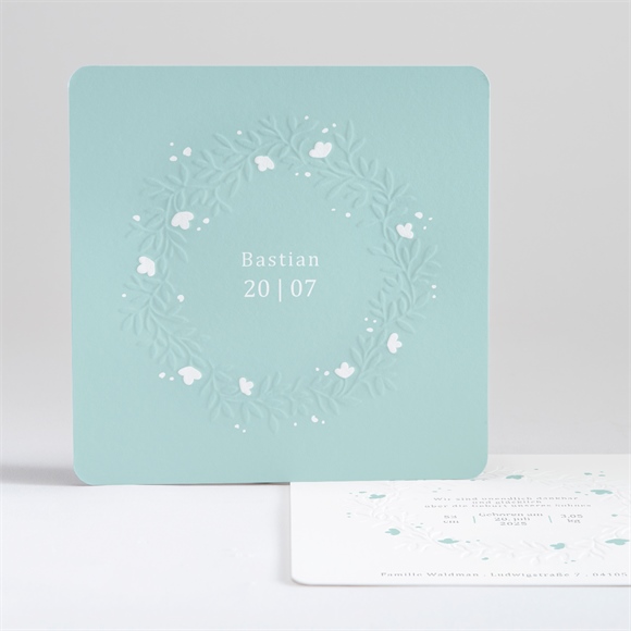 Geburtskarte Geprägter Blumenkranz mintgrün ref.N35165