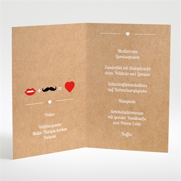 Menükarte Hochzeit herz und schnurrbart - vue 2