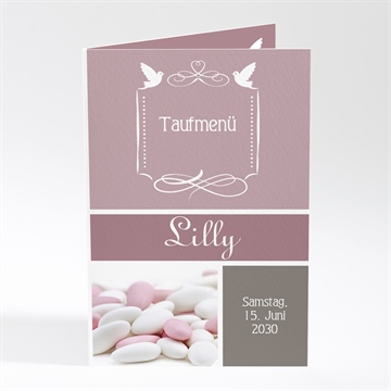 Menükarte Taufe rosa patchwork