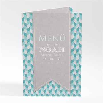 Menükarte Taufe blaue mosaik