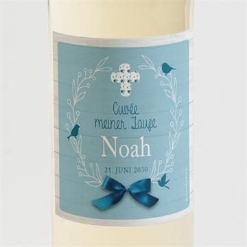 Flaschenetikett Taufe blaue schleife
