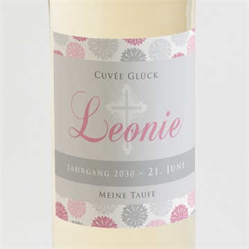 Flaschenetikett Taufe blumen feuerwerk