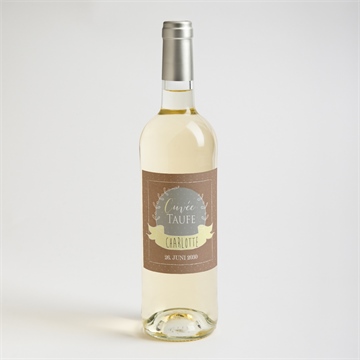 Flaschenetikett Taufe pictos rund und kraft in gelb - Vue 2