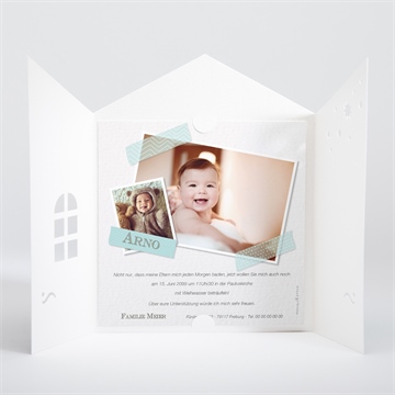 Einladung Taufe klebestreifen blau - Vue 2