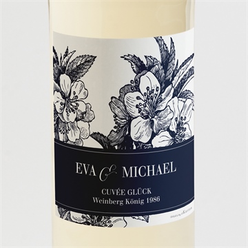 Flaschenetikett Hochzeit gravur marineblau