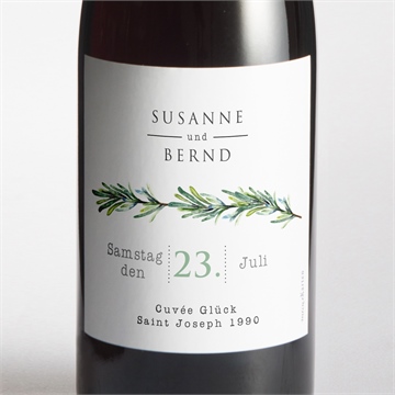 Flaschenetikett Hochzeit rosmarin zweig