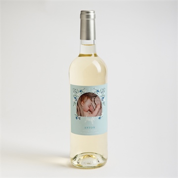 Flaschenetikett Taufe zarte blaue blumen - vue 2