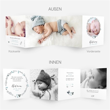 Geburtskarte blumenkranz blau - Vue 4