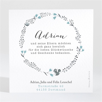 Dankeskarte Geburt blumenkranz blau - Vue 2