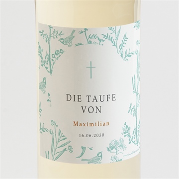 Flaschenetikett Taufe vintage vogel