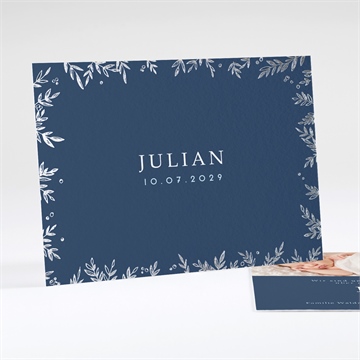 Geburtskarte silberner blätterkranz