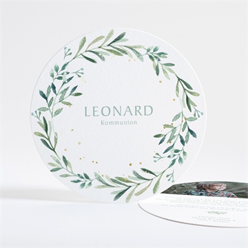 Einladung Kommunion blätter und vergoldung