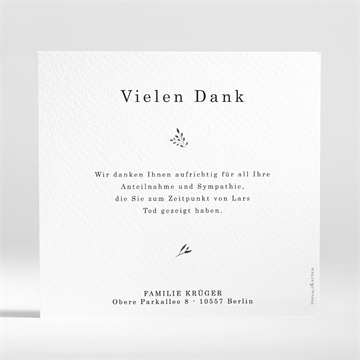 Trauerdanksagung filigraner blätterkanz quadrat - Vue 2