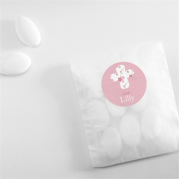 Aufkleber Taufe rosa schleife - Vue 4