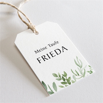 Geschenkanhänger Taufe kraftpapier und pflanzenmotiv