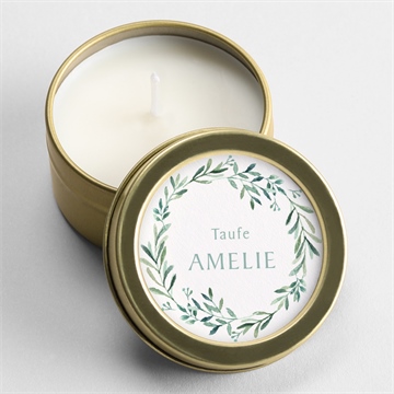 Kerze Taufe runder blumenkranz