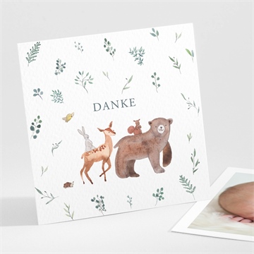 Dankeskarte Geburt waldtierchen