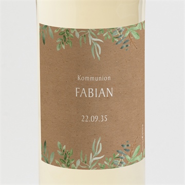 Flaschenetikett Kommunion pflanzenillustration