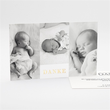 Dankeskarte Geburt initial im patchwork - gold