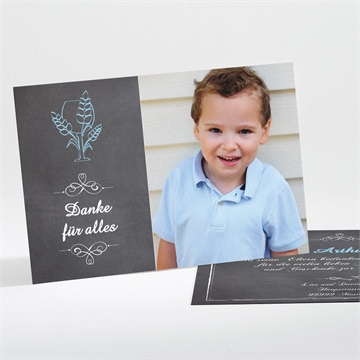 Dankeskarte Kommunion weizenähren blau