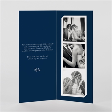 Dankeskarte Hochzeit schick in blau - fotostreifen - vue 2