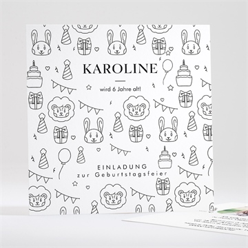 Geburtstagseinladung zum ausmalen - quadrat