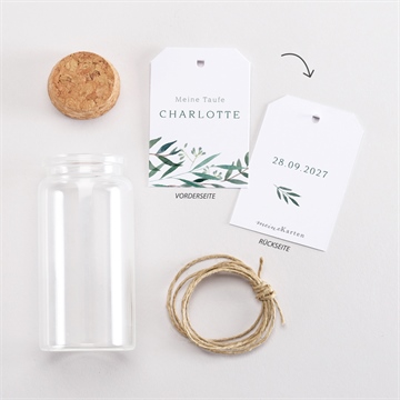 Glasfläschchen mit Korken Taufe pflanzenschmuck - vue 3