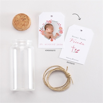 Glasfläschchen mit Korken Taufe rosenkranz - vue 3