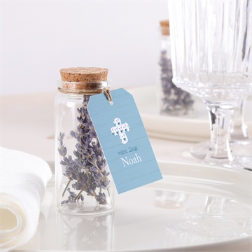 Glasfläschchen mit Korken Taufe blaue schleife - vue 2