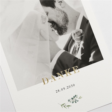 Dankeskarte Hochzeit fliegende blätter - gold - vue 3