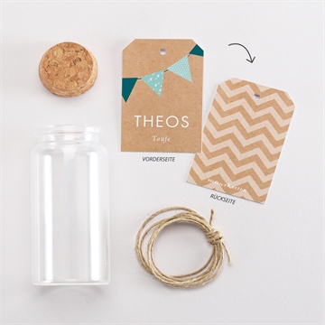 Glasfläschchen mit Korken Taufe blaue girlande - vue 3