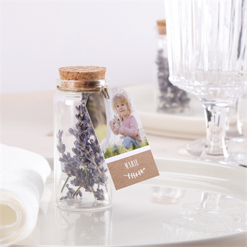 Glasfläschchen mit Korken Taufe foto auf kraftpapier - vue 2