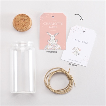Glasfläschchen mit Korken Taufe kleines kaninchen - vue 3