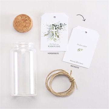 Glasfläschchen mit Korken Taufe im licht getauft - vue 3