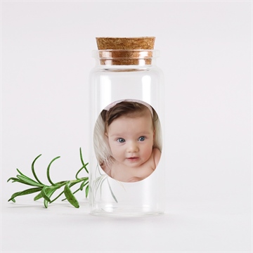 Glasfläschchen mit Korken Taufe titelstory - sticker