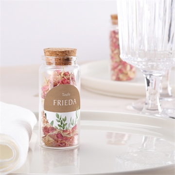 Glasfläschchen mit Korken Taufe kraftpapier und pflanzenmotiv2 - vue 2