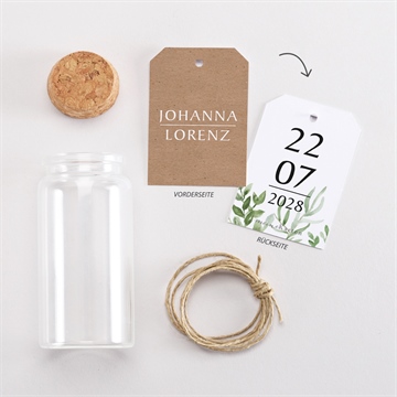 Glasfläschchen mit Korken Hochzeit blätterschmuck - vue 3