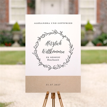 Willkommensschild Hochzeit schick mit schleife - vue 2