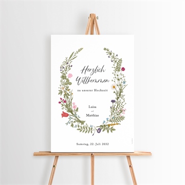 Willkommensschild Hochzeit gravur mit ländlichem motiv