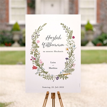 Willkommensschild Hochzeit gravur mit ländlichem motiv - vue 2