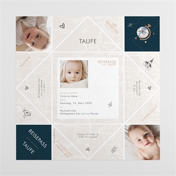 Einladung Taufe reisepass zur taufe - origami - vue 4