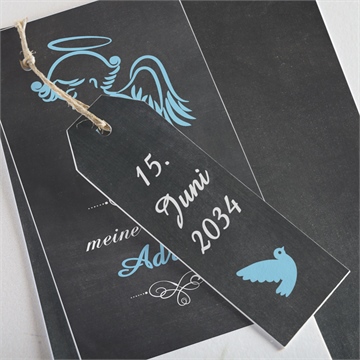 Einladung Taufe blauer engel - dreiteilig - vue 2