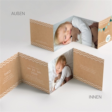 Einladung Taufe blaue girlande - akkordeon - vue 4