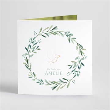 Einladung Taufe runder blumenkranz