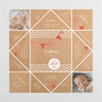 Einladung Taufe rosa girlande - origami - vue 4