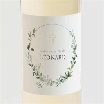 Flaschenetikett Taufe eukalyptuskranz