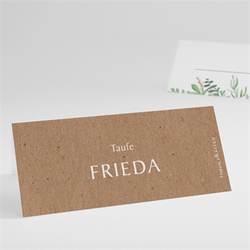 Tischkarte Taufe kraftpapier und pflanzenmotiv