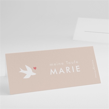 Tischkarte Taufe taube und blumenkranz